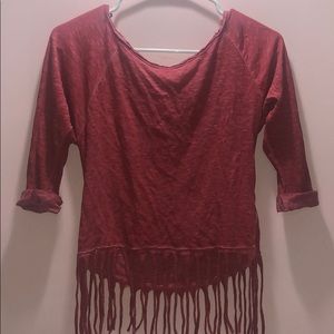 Women’s red three quarter fringe blouse